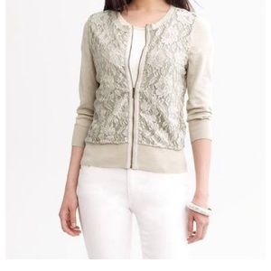 Banana Republic Beige Lace Zip Up Cardigan Sweater